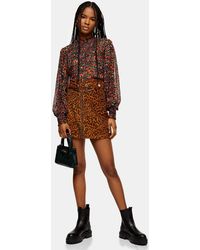 TOPSHOP Cordrock mit Leoparden-Print Tall-Größe - Braun