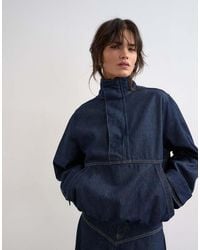 TOPSHOP - Denim Bubble Hem Top With Funnel Neck - Lyst