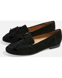 TOPSHOP Lexi Suede Loafers in Black - Lyst