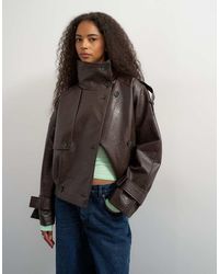 TOPSHOP - Faux Leather Short Mac Jacket - Lyst