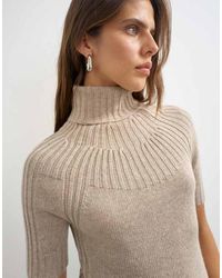 TOPSHOP - Knitted Rib Yoke Funnel Neck Top - Lyst