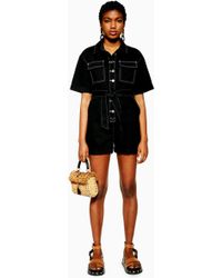 TOPSHOP Black Contrast Stitch Denim Romper