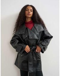 TOPSHOP - Faux Leather Mid Length Belted Jacket - Lyst