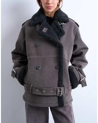 TOPSHOP - Cropped Funnel Neck Aviator Shearling Coat - Lyst