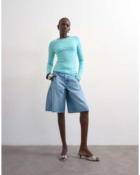TOPSHOP - Barrel Leg Denim Bermuda Shorts - Lyst
