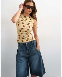 TOPSHOP - Polka Dot Microfibre Fold Over Tie Shoulder Top - Lyst