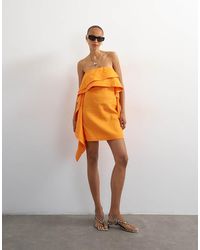 TOPSHOP - Linen Rich Bandeau Mini Dress With Drape Detail - Lyst