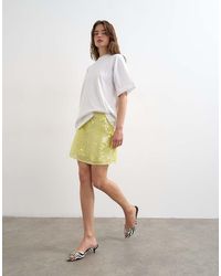 TOPSHOP - Floral Sequined Mini Skirt With Side Ties - Lyst