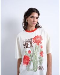 TOPSHOP - Graphic Cactus Contrast Ringer Oversized Tee - Lyst