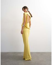 TOPSHOP - Satin Grown On Neck Tuck Side Maxi Dress With Open Back - Lyst