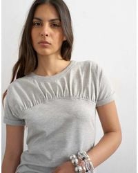 TOPSHOP - Gathered Yoke Cap Sleeve T-shirt - Lyst
