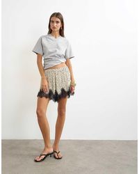 TOPSHOP - Check Print Lace Trim Shorts - Lyst