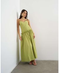 TOPSHOP - Premium Cotton Maxi Dress With Raw Edge Frill Detail - Lyst