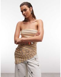 TOPSHOP - Stripe Bandeau Ruched Side Asymmetric Hem - Lyst