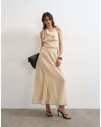 TOPSHOP - Tie Waist Halter Neck Maxi Dress With Contrast Trim - Lyst