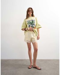 TOPSHOP - Satin Lace Insert Shorts - Lyst