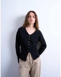 TOPSHOP - Knitted V Neck Longline Clean Cinch Waist Cardigan - Lyst