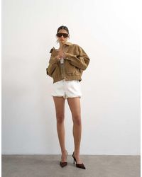 TOPSHOP - Faux Suede Zip Through Bomber Jacket - Lyst