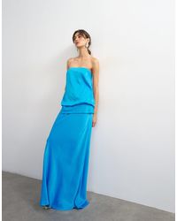 TOPSHOP - Satin Dropped Waist Blouson Bandeau Maxi Dress - Lyst
