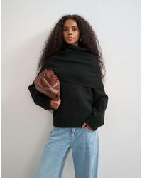 TOPSHOP - Knitted Wool Blend Deep Fold Bardot Jumper - Lyst