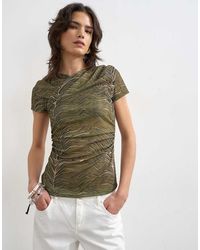TOPSHOP - Mesh Ruched Wrap Short Sleeve Top - Lyst