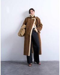 TOPSHOP - Longline Aviator Jacket With Faux Shearling - Lyst