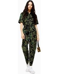 TOPSHOP Animal Print Jumpsuit - Green