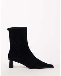 TOPSHOP - Penny Real Suede Block Heel Pointed Toe Ankle Boots - Lyst