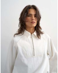 TOPSHOP - Denim Collared Quarter Zip Blouson Jacket - Lyst