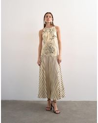 TOPSHOP - Contrast Print Beaded Straps Maxi Dress - Lyst