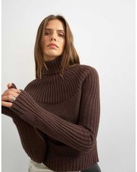 TOPSHOP - Knitted Rib Yoke Long Sleeve Top - Lyst