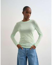 TOPSHOP - Premium Sheer Rib Scoop Neck Long Sleeve Top - Lyst