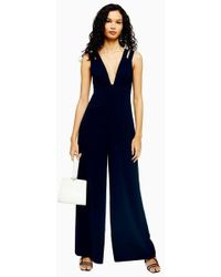 TOPSHOP Double Strap V-neck Jumpsuit - Blue