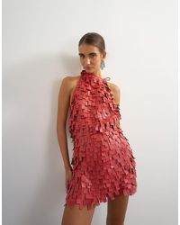 TOPSHOP - Premium Faux Leather Fringed Mini Dress - Lyst