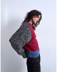 TOPSHOP - Knit Twist Yarn Patchwork Volume Sleeve Sweater - Lyst