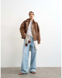 TOPSHOP - Faux Leather Seam Detail Bomber Jacket - Lyst