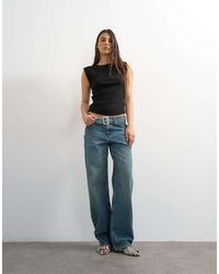 TOPSHOP - Low Rise Belted Jean - Lyst