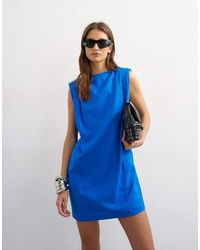 TOPSHOP - Linen Rich Exaggerated Shoulder Mini Dress - Lyst