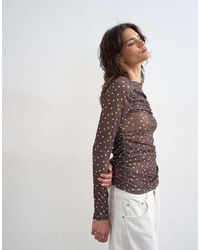 TOPSHOP - Mesh Slash Neck Long Sleeve Top - Lyst