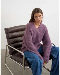 TOPSHOP - Knitted Chunky Shawl Collar Jumper - Lyst