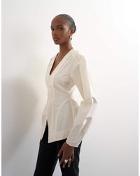 TOPSHOP - Brushed Cotton Cocoon Sleeve Structured Button Through Top - Lyst