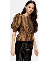 TOPSHOP Chemisier doré à manches bouffantes en taffetas - Métallisé