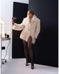 TOPSHOP - Faux Fur Short Cinched Waist Short Coat - Lyst