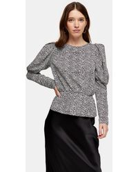 TOPSHOP Chemisier noir et blanc avec imprimé animal