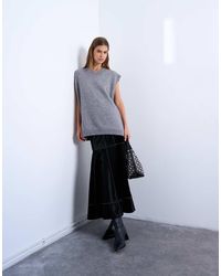 TOPSHOP - Dropwaist Contrast Stitched Pu Maxi Skirt - Lyst