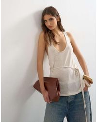 TOPSHOP - Scoop Neck Ruched Side Linen Look Top - Lyst