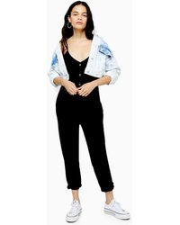 TOPSHOP Ribbed Button Jumpsuit - Black