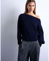 TOPSHOP - Knitted Slash Neck Jumper - Lyst