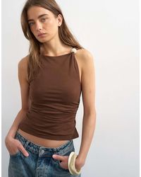 TOPSHOP - Knot Detail Beaded Ruched Tank - Lyst