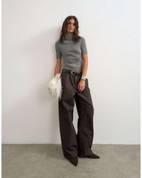 TOPSHOP - Knitted Rib Yoke Funnel Neck Top - Lyst